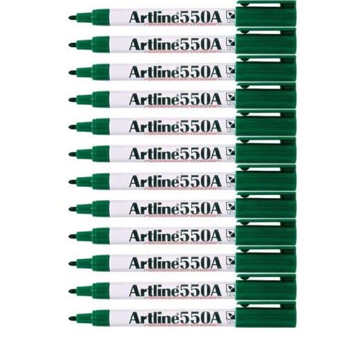 Artline 550A Whiteboard Marker 1.2mm Bullet Nib Green 12 Pack - 155004A