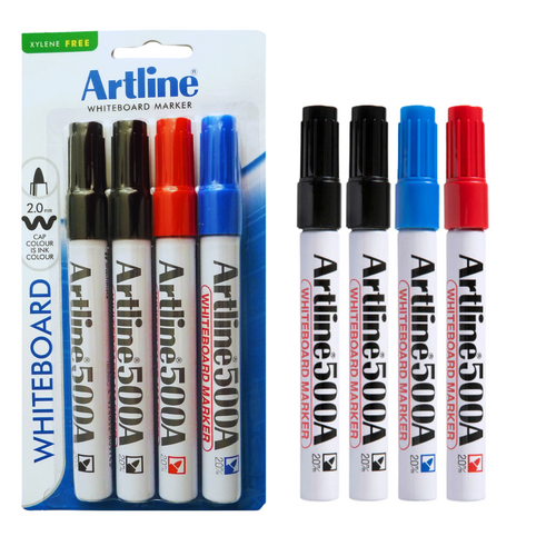 Artline 500A Whiteboard Marker 2mm Bullet Nib Assorted Colours 4 Pack - 1500715A