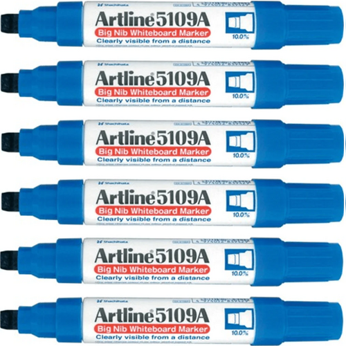 Artline 5109A Whiteboard Marker 10mm Chisel Nib Blue 6 Pack - 159003