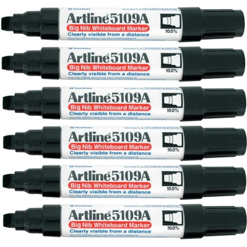 Artline 5109A Whiteboard Marker 10mm Chisel Nib Black 6 Pack - 159001