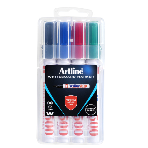 Artline 500 Whiteboard Marker 2mm Bullet Nib Assorted Colours 4 Pack - 150076HC