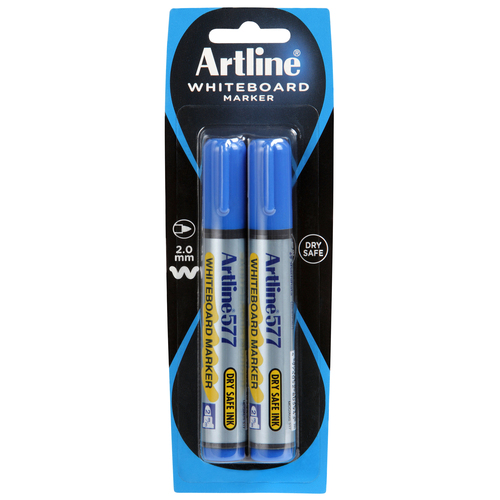 Artline 577 Whiteboard Marker 3mm Bullet Nib Blue 2 Pack - 157773