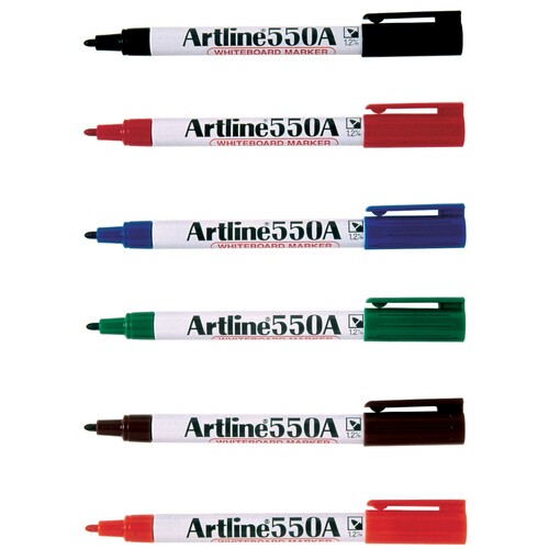 Artline 550A Whiteboard Marker 1.2mm Bullet Nib Assorted Colours 12 Pack - 155041A