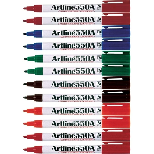 Artline 550A Whiteboard Marker 1.2mm Bullet Nib Assorted Colours 12 Pack - 155041A