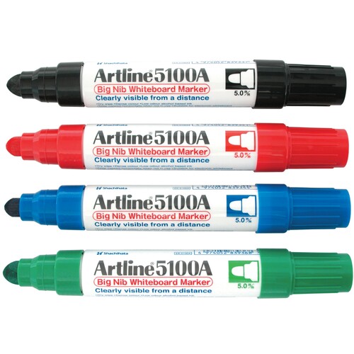 Artline 5100A Whiteboard Marker 5mm Bullet Nib Assorted Colours 6 Pack - 151041