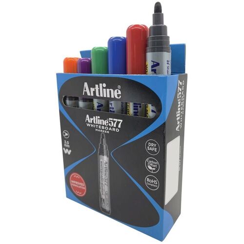 Artline 577 Whiteboard Marker 3mm Bullet Nib Assorted Colours 12 Pack - 157741
