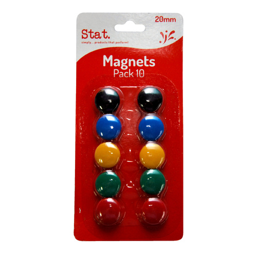 Stat Magnetic Buttons, Magnets for Whiteboard, Assorted Colours 20mm - Pack 10
