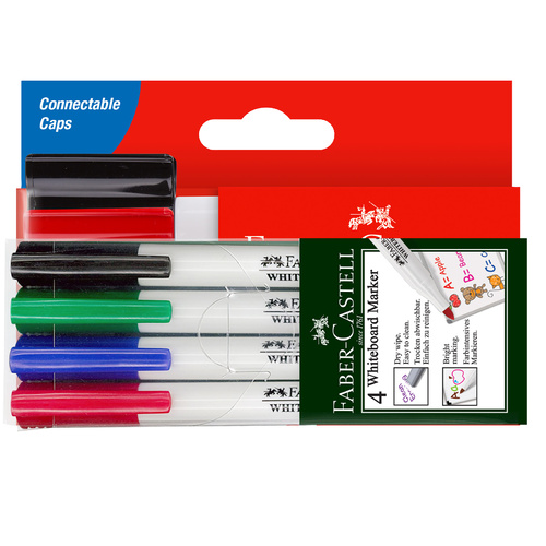 Faber-Castell Whiteboard Markers Connector 4's With Slim 4's Assorted - 4 Pack