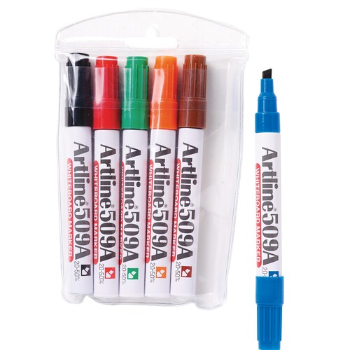 Artline 509A Whiteboard Marker 5mm Chisel Nib Assorted Colours 6 Pack - 150946A
