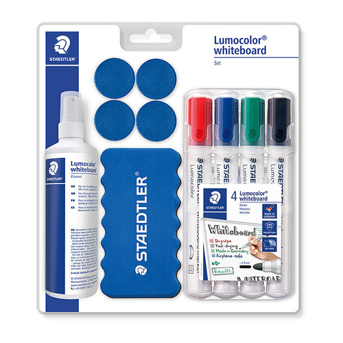 Staedtler Lumocolor Whiteboard Set with Wiper and Spray 4 Assorted - 613 S
