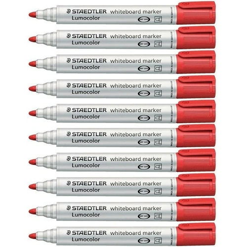 Staedtler Lumocolor 351 Whiteboard Marker 2mm Bullet Tip Red - 10 Pack