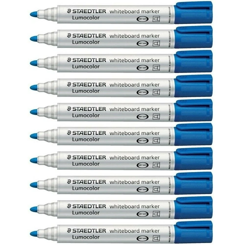 Staedtler Lumocolor 351 Whiteboard Marker 2mm Bullet Tip Blue - 10 Pack