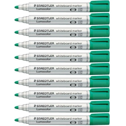 Staedtler Lumocolor 351 Whiteboard Marker 2mm Bullet Tip Green - 10 Pack
