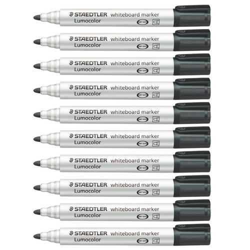 Staedtler Lumocolor 351 Whiteboard Marker 2mm Bullet Tip Black - 10 Pack