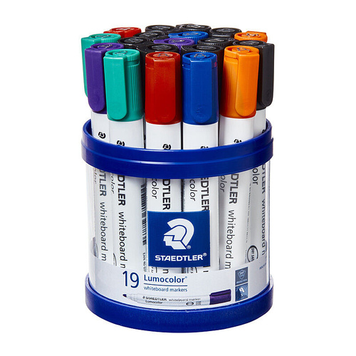 Staedtler Lumocolor 351 Whiteboard Marker Cup 19 Markers 2mm Bullet Tip Assorted - Cup19