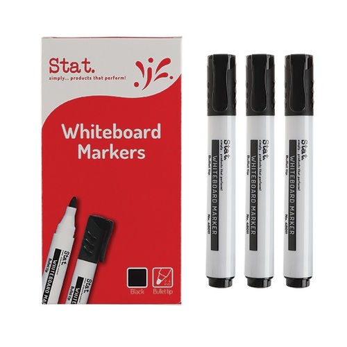 12 x BLACK Whiteboard Marker Bullet Point 2.0mm Stat - 48011