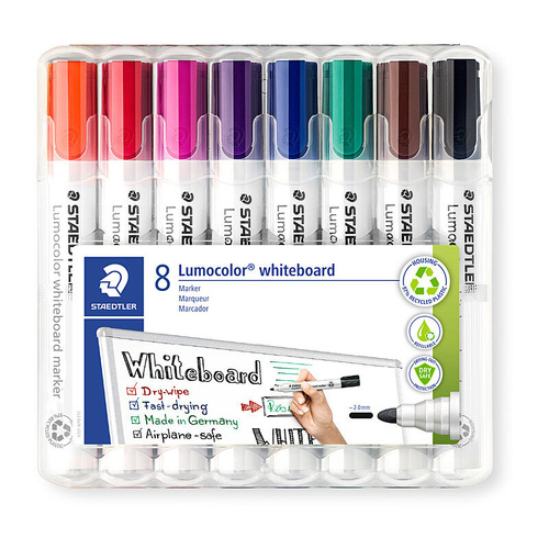 Staedtler Lumocolor 351 Whiteboard Marker Refillable 2mm Bullet Tip Assorted - 8 Pack