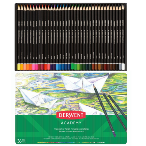 Derwent ACADEMY Watercolour Pencils Set In Tin Assorted Colours 2300226 - 36 Pack