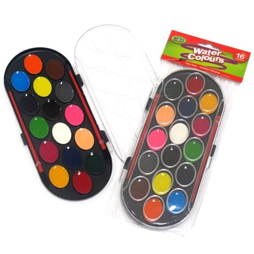 Dats Water Colour Paint Set Boxed with 2 Brushes And 16 Colours School Crafts Painting Kids