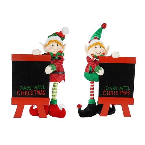XMAS ELF PLUSH 41X26X10CM COUNTDOWN BOARD