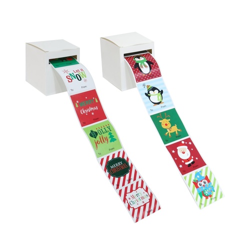 GIFT TAGS XMAS 5X5.5CM STICKER 80PCE DISPENSER BOX