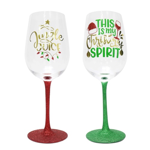 GLASSES XMAS WINE GLITTER FOIL ASST - SET OF 4